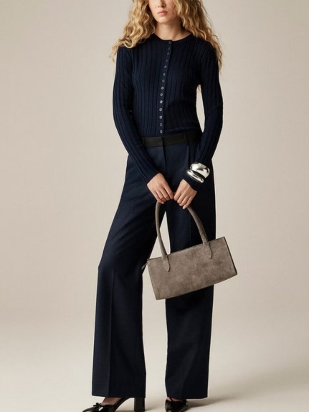 J. Crew Wide-rib fitted cardigan top in merino wool S - Picture 2 of 7